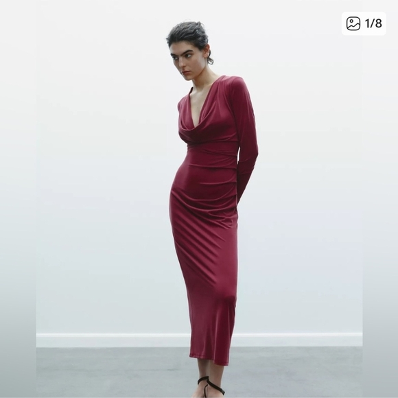 Zara Deep Red Midi Dress - Picture 1 of 6